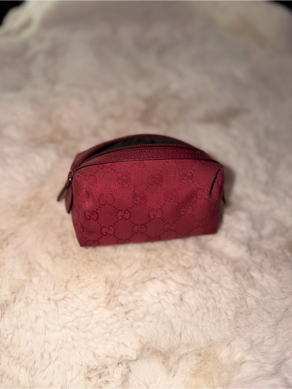 Gucci Burgundy Monogram Cosmetic Pouch